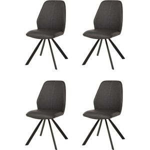 WAYS. – Moderne Kunstleren eetkamerstoelen – Bruin – Stevige houten vierpoot – 4 stuks