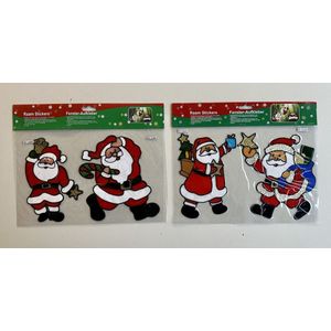 Kerst raamstickers set van 4 stuks - Kerstman + bel / ster / kerstboom (1) - 19 x 15 cm - Zelfklevende stickers - Herbruikbare PVC stickers - Kerstdecoratie - Raamdecoratie