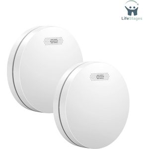 LifeStages - Koolmonoxidemelders - Rookmelder - 10 jaar Batterij en Sensor - Extra Dun Design Rookmelder en Brandmelder - Voldoet Aan Alle EU Normen - Rond - Set van 2 - Wit
