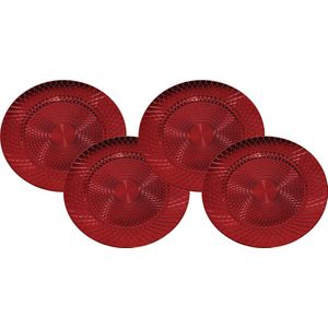 Kerst onderborden - D33 cm - rood - set 4x stuks - rond - kunststof