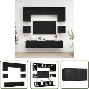 The Living Store TV-meubelset Montana - Wandbevestiging - Zwart - Spaanplaat - 80x30x30cm - 60x30x30cm - 30.5x30x30cm