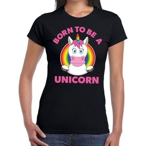 Born to be a unicorn gay pride t-shirt - zwart regenboog shirt voor dames - gay pride L
