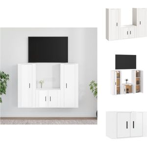 vidaXL TV-meubel set - Klassiek - Hoogglans wit - 2x40x34.5x100cm - 1x57x34.5x40cm - Bewerkt hout - Kast