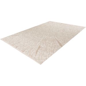 Lalee Elif Japandi stijl vloerkleed 3d effect hooglaag cirkels reliëf laagpolig karpet 200x290 cm beige