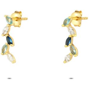 Twice As Nice Oorbellen in 18kt verguld zilver, blauwe blaadjes