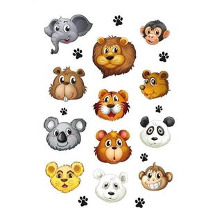 12x  Dierentuin dieren stickers met kunststof 3D hoofd- kinderstickers - stickervellen - knutselspullen