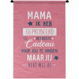 Wandkleed Moederdag - Schitterend cadeau voor moeder - Mama jij hebt mij al roze Wandkleed katoen 60x90 cm - Wandtapijt met foto