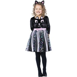 Smiffy's - Poes & Kat Kostuum - Ongevaarlijke Zwarte Kat Kind - Meisje - Roze, Zwart - Maat 90 - Halloween - Verkleedkleding