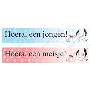 Mini-spandoek geboorte 'Hoera, een jongen/meisje !' - set van 2 - 100x17,5 cm