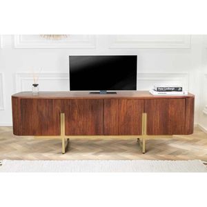 Design tv-meubel GATS 160cm bruin mat goud mangohout retro