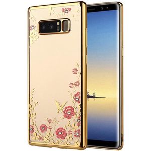DrPhone Flower Bloemen Case Diamant Crystal TPU Hoesje - Geschikt voor Note 8 - Goud