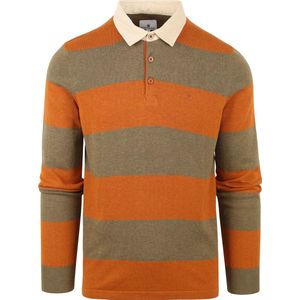 State of Art - Pique Longsleeve Polo Strepen Oranje - Regular-fit - Heren Poloshirt Maat 4XL