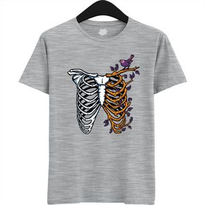Bones And Branches Ribcage - Halloween Ribbenkast Dames / Heren Unisex T-shirt - Grappig Kostuum Shirt Idee Volwassenen - T-Shirt - Unisex - Heather Grijs - Maat XL