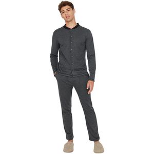 Trendyol Antraciet Gebreide Herenpyjama Met Normale Pasvorm, Knoopsluiting Tmnaw23Pt00043