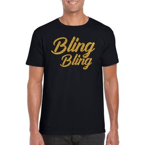 Bellatio Decorations Glitter en Glamour feest t-shirt heren - bling bling goud - zwart - feestkleding S