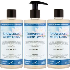Douchegel White Lotus 500 ml - set van 3 stuks - met gratis pomp - Showergel