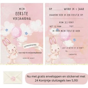 Uitnodiging kinderfeestje - Kinderfeest - Uitnodigingen - Verjaardag - Inclusief enveloppen - Eigen design en print - Wenskaart - Eerste verjaardag - 20 stuks - A6