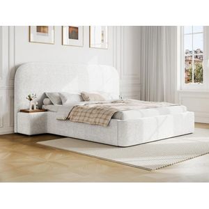 Maison Céphy Bed met opbergruimte, 140 x 200 cm met nachtkastjes - Boucléstof - Wit - ESTERIA de Maison Céphy L 232 cm x H 120 cm x D 224 cm