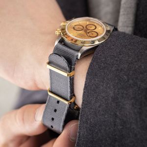 B&S Nylon Horlogeband Luxury - Deluxe Nato Diep Grijs Goud - 20mm