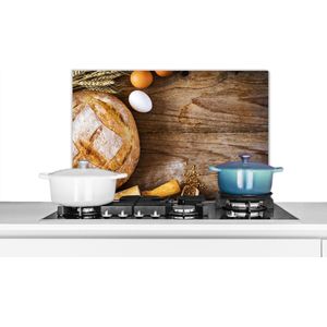 Spatscherm keuken 60x40 cm - Kookplaat achterwand Brood - Eieren - Keuken - Muurbeschermer - Spatwand fornuis - Hoogwaardig aluminium