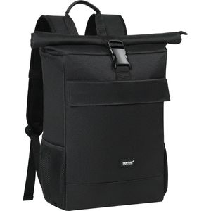 FASSIONA Rolltop Rugzak, Rugtas 18 tot 25L - Rugzakken-School met Laptopvak Tot 15,6 Inch Waterdicht - Boekentas - Zwart