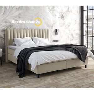 Boxspring bed met opbergruimte - 180x200 cm - Beige - Opbergbed - Wanda