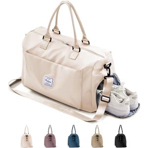 Reistas voor dames, sporttas, handbagage, tas, weekendtas met trolleyhoes, waterdichte reistas, duffle bag, fitnesstas, trainingstas voor vrouwen, kliniektas voor reizen, gym, D4 wit, Handtashouder