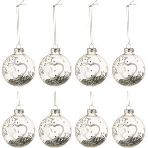 J-Line kerstbal Hart - glas - zilver - small - doos van 8