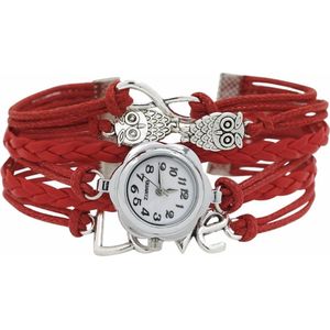Fako® - Armband Horloge - Multi Infinity Uiltjes Love - Rood