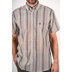 Pre End heren blouse - overhemd KM - 100347 - Milton - bruin streep - maat XL