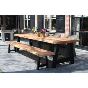 Tuintafel Douglas Boomstam 180 x 90 cm - Stalen A Poten + Tijdelijk Gratis Onderhoudspakket -Inclusief vakkundige montage