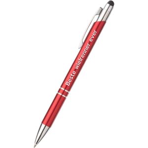 beste wielrenner ever pen - rood - gegraveerd - Wielrennen - sporter - pen met tekst - leuke pennen - grappige pennen - sportpennen - sporter cadeau - cadeau - bedankje - afscheidscadeau teamgenoot - welkomst cadeau - met soft touch