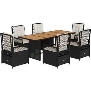 vidaXL 7-delige Tuinset met kussens poly rattan zwart - Tuinset - Tuinsets - Loungeset - Tuintafel