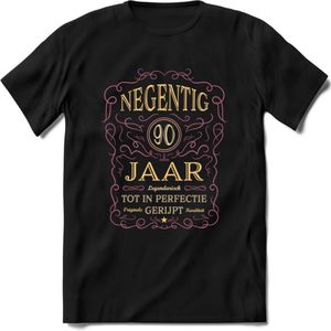 90 Jaar Legendarisch Gerijpt T-Shirt | Oud Roze - Ivoor | Grappig Verjaardag en Feest Cadeau Shirt | Dames - Heren - Unisex | Tshirt Kleding Kado | - Zwart - XL