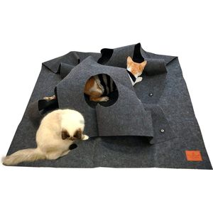 Kattentapijt, interactieve bezigheid, kattenspeelmat, kattenbezigheid, speeltapijt voor intelligent speelgoed met je kat, gevouwen afmetingen 100 x 100 cm, 1 stuk, grijs