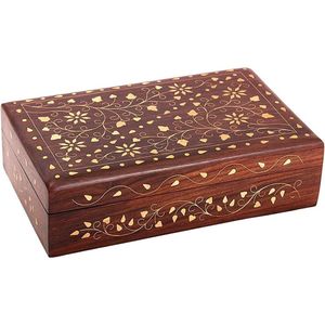 Houten sieradenkistje met messing inlegwerk - Mughal geïnspireerd - decoratief cadeau - 2032x127 cm