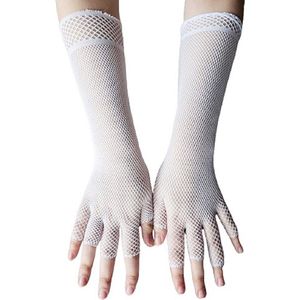 BamBella® Vingerloos Net handschoenen - One Size - Wit - Visnet handschoenen - Feest - Gothic Carnaval