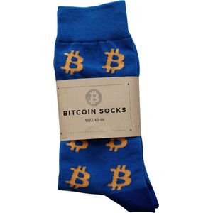Bitcoin Sokken Blauw Oranje - NZRD35 - Heren Sokken - Sokken Blauw - Maat 43 - 46