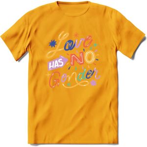 Love Has No Gender | Pride T-Shirt | Grappig LHBTIQ+ / LGBTQ / Gay / Homo / Lesbi Cadeau Shirt | Dames - Heren - Unisex | Tshirt Kleding Kado | - Geel - XXL