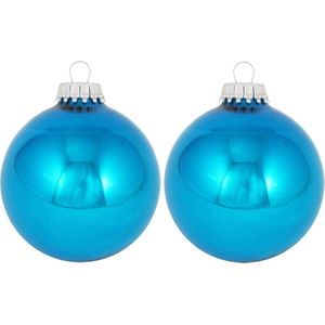 16x Hawaii blauwe glazen kerstballen glans 7 cm kerstboomversiering - glans - Kerstversiering/kerstdecoratie blauw