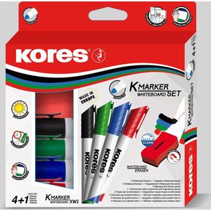 Whiteboard & Flipover markers Kores  XW1, ronde punt 3mm 4 stuks en wisser