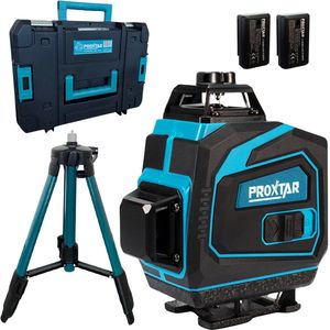 ProXtar 4D Kruislijnlaser - Zelfnivellerend Bouwlaser met 4 tot 16 Lijnen - Rotatielaser - 50 Meter Meetbereik - 360 Graden Rotatie - Inclusief Statief & Draagkoffer