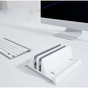 Verticale laptopstandaard - wit - verstelbare - verticaal - aluminium - 4-in-1 met 2 sleuven, ruimtebesparend voor MacBook - notebook - iPad - laptops tot 17,3 inch