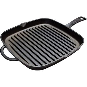 Gietijzeren pan 26 cm - gietijzeren pan met handvat hoekig - grillpan, braadpan, inductie, serveerpan