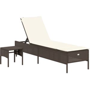 vidaXL Ligbed - Ligbedden - Tuinstoel - Tuinmeubel - Ligbed met tafel en kussen poly rattan bruin