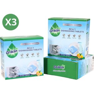Griklin® Vaatwastabletten - 3 x 30 Vaatwastabletten - Speciaal voor Mini Vaatwassers - Met Active Oxygen+ - Citroen