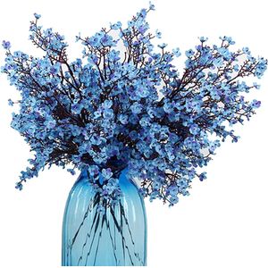 Kunstbloemen, 6 stuks, gedroogde onechte zijden bloemen, babysbreath, plantendecoratie voor bruiloft, boeket, huis, tuin, feest, bloemenversiering (blauw)