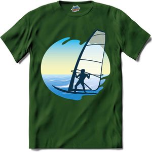 Windzeilen Met Zeiler | Wind zeilen - Boot - Zeilboot - T-Shirt - Unisex - Bottle Groen - Maat L