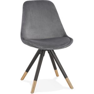 Alterego Design stoel 'HAMILTON' in grijs fluweel en poten in zwart hout