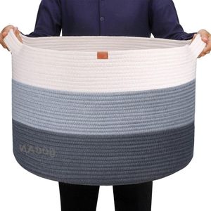 Kerst Cadeaumand XXXL - Extra grote katoenen touwmand 22 ""X 22"" X 14"" - Geweven wasmanden voor dekens - Opbergmand met handgrepen voor kinderen - Speelgoed Planten Kussens Woonkamer Opbergmand Opbergmand